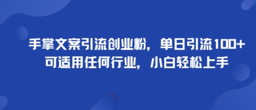 手掌文案引流创业粉，单日引流100+，可适用任何行业，小白轻松上手-汉兴项目网创资源网