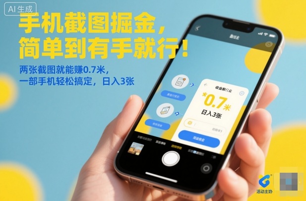 手机截图掘金，简单到有手就行！两张截图就能賺0.7米，一部手机轻松搞定，日入3张【揭秘】-汉兴项目网创资源网