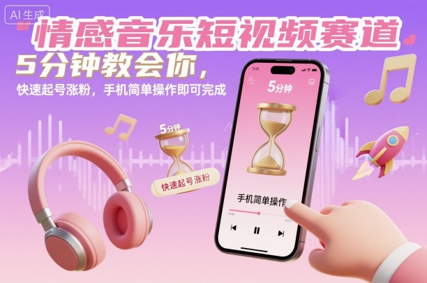 情感音乐短视频赛道,5分钟教会你,快速起号涨粉,手机简单操作即可完成-汉兴项目网创资源网