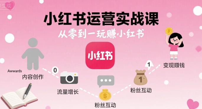 小红书运营实战课，从零到一玩賺小红书-汉兴项目网创资源网