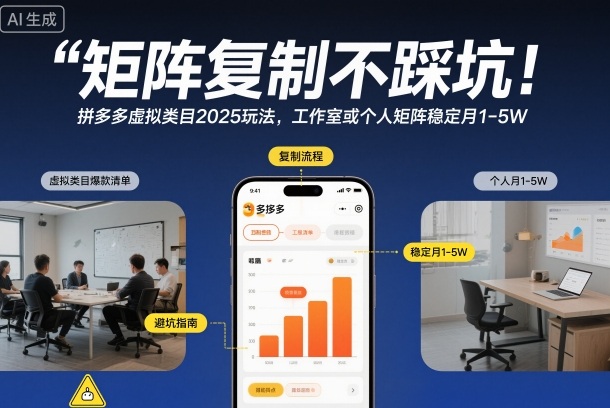 矩阵复制不踩坑！拼多多虚拟类目2025玩法，工作室或者个人矩阵稳定月1-5W【揭秘】-汉兴项目网创资源网
