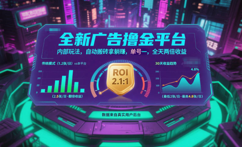 全新广告撸金平台,内部玩法,自动搬砖拿躺賺,单号一天保底2张+,全天两倍收益【揭秘】-汉兴项目网创资源网