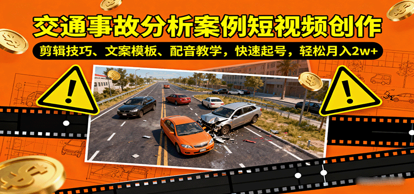 图片[1]-交通事故分析案例短视频创作，剪辑技巧、文案模板、配音教学，快速起号，轻松月入2w+-汉兴项目网创资源网