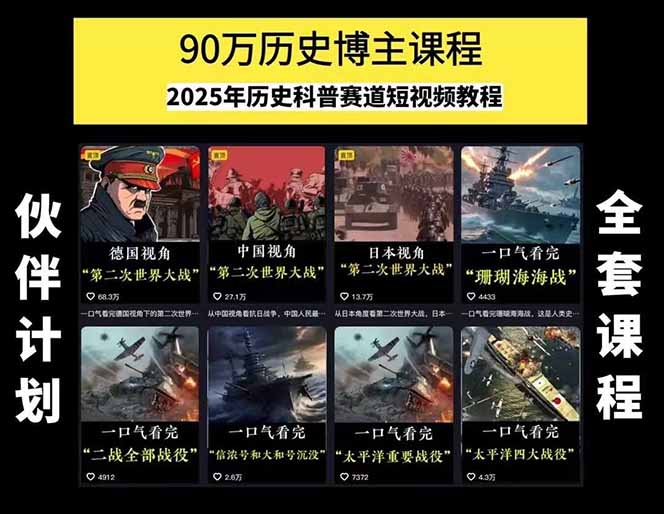 图片[1]-历史短视频赛道变现课，百集素材库应用，文案剪辑技巧，账号运营全案-汉兴项目网创资源网