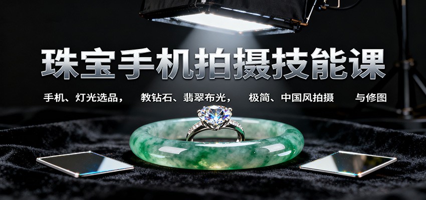 珠宝手机拍摄技能课:手机、 灯光选品,教钻石、翡翠布光,极简、中国风拍摄与修图-汉兴项目网创资源网