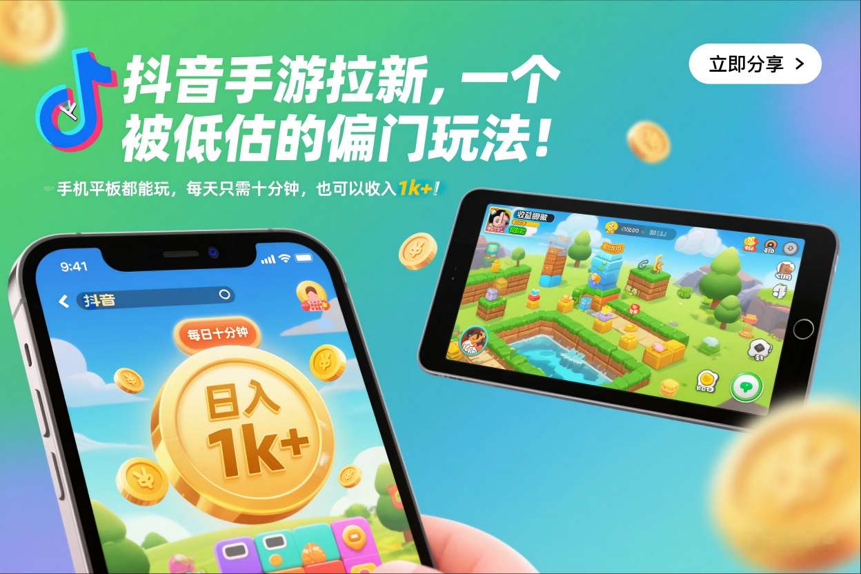 抖音手游拉新,一个被低估的偏门玩法!手机平板都能玩,每天只需十分钟,也可以收入1k+【揭秘】-汉兴项目网创资源网