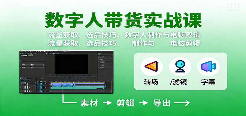 数字人变现实战课:流量获取、选品技巧、数字人制作与电脑剪辑-汉兴项目网创资源网