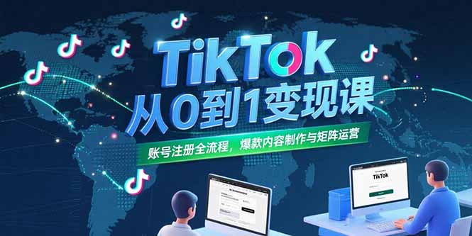 TikTok从0到1变现课，账号注册全流程，爆款内容制作与矩阵运营-汉兴项目网创资源网