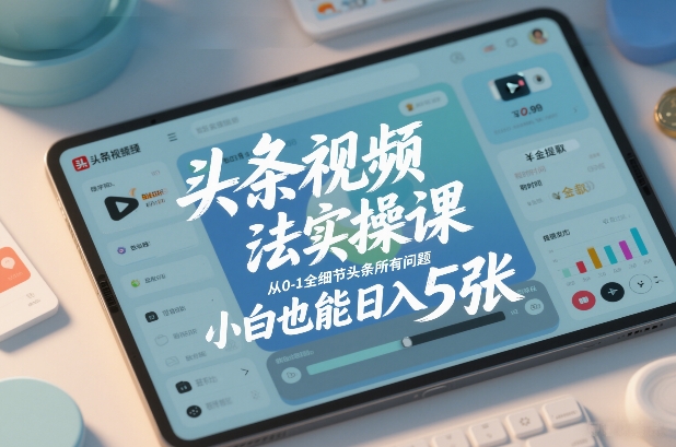 头条视频玩法实操课，从0-1全细节头条所有问题，小白也能日入5张-汉兴项目网创资源网