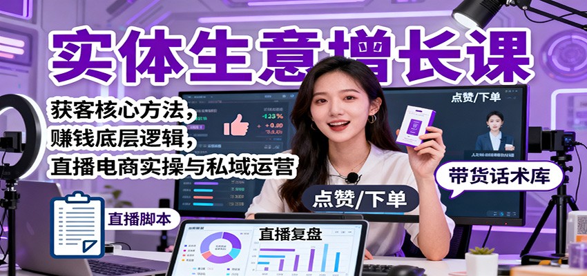 实体生意增长课:获客核心方法,赚钱底层逻辑,直播电商实操与私域运营-汉兴项目网创资源网