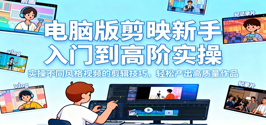 电脑版剪映新手入门到高阶实操,实操不同风格视频的剪辑技巧,轻松产出高质量作品-汉兴项目网创资源网