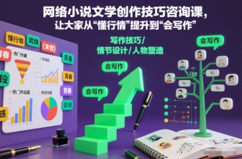 网络小说文学创作技巧咨询课，让大家从“懂行情”提升到”会写作”的高度-汉兴项目网创资源网