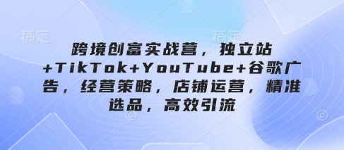 跨境创富实战营，独立站+TikTok+YouTube+谷歌广告，经营策略，店铺运营，精准选品，高效引流-汉兴项目网创资源网