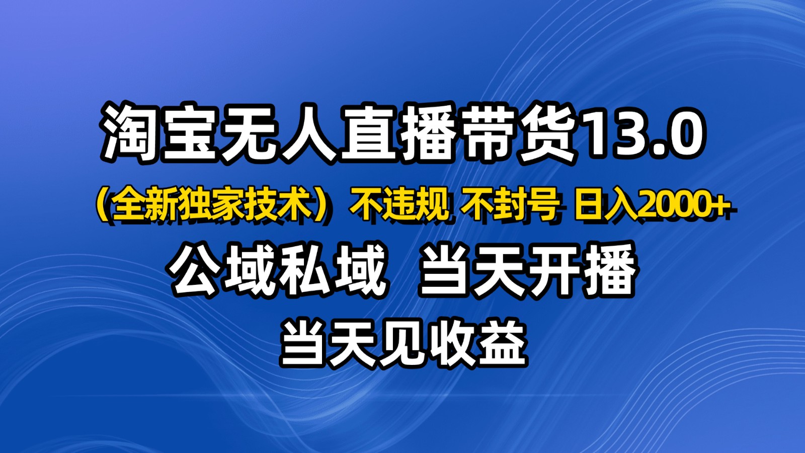 淘宝无人直播13.0,公域私域技术,不封号,不违规 布局下半年旺季赛道,日入2000+-汉兴项目网创资源网