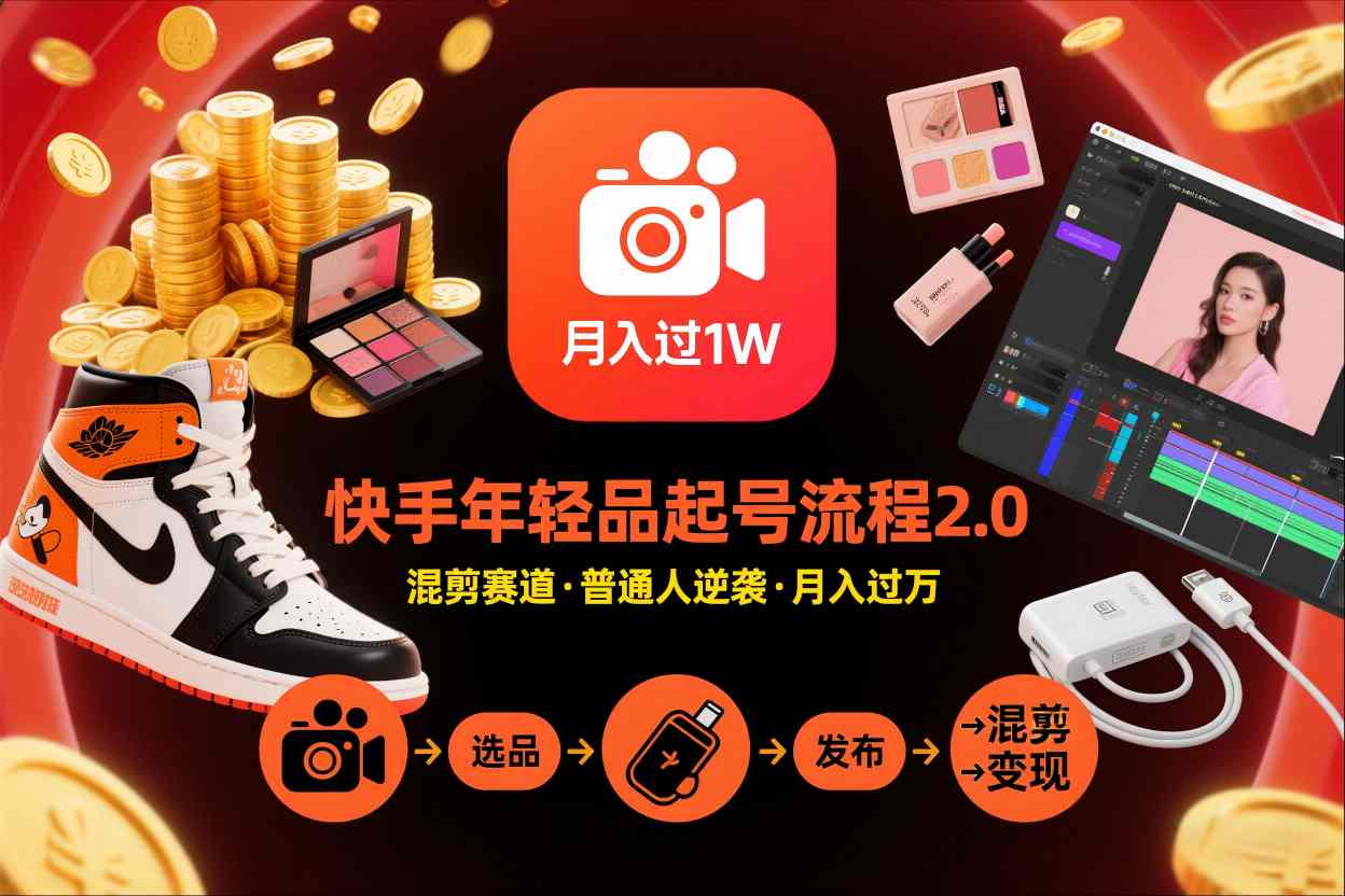 快手短视频带货年轻品起号流程2.0,快手年轻品混剪赛道,普通人也能月入过1W-汉兴项目网创资源网