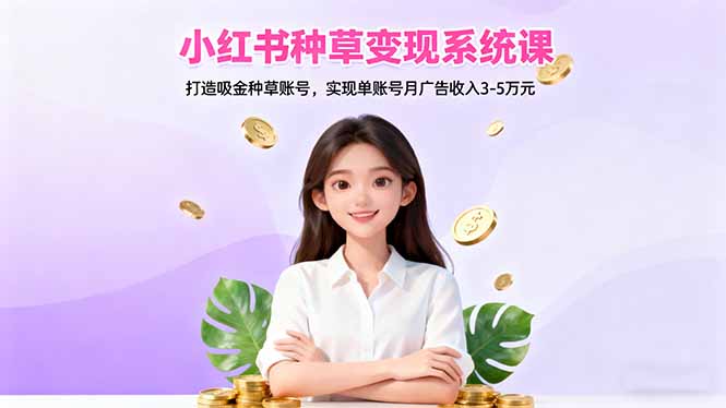 小红书种草变现系统课：打造吸金种草账号，实现单账号月广告收入3-5万元-汉兴项目网创资源网