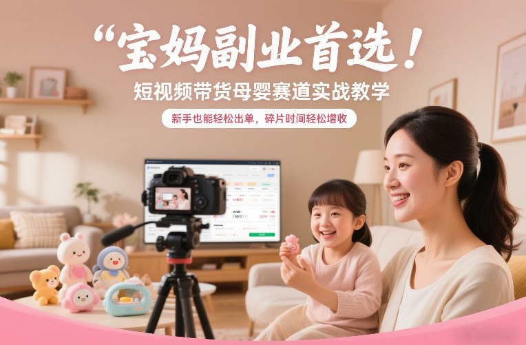 宝妈副业首选！短视频带货母婴赛道实战教学，新手也能轻松出单，碎片时间轻松增收-汉兴项目网创资源网