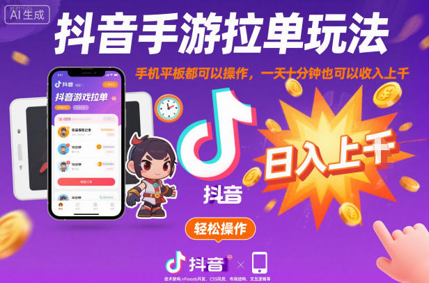 抖音手游拉单玩法,手机平板都可以操作,一天十分钟也可以收入上K【揭秘】-汉兴项目网创资源网