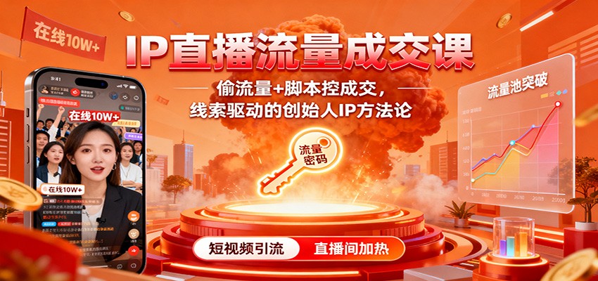 IP直播流量成交课:偷流量+脚本控成交,线索驱动的创始人IP方法论-汉兴项目网创资源网