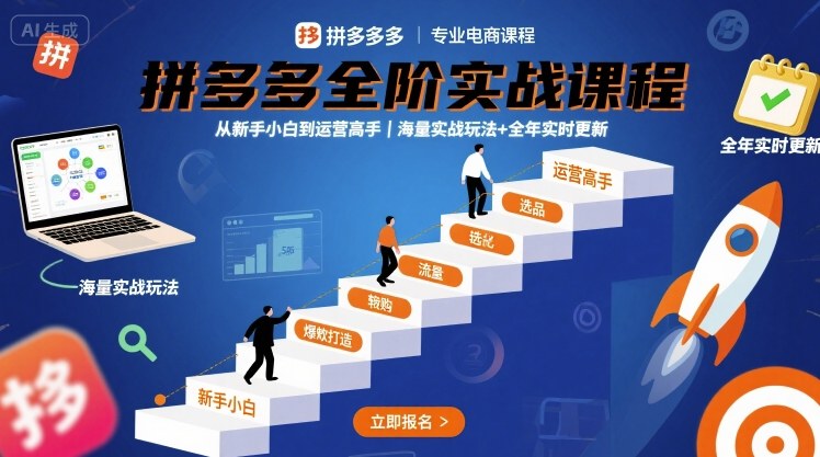 拼多多全阶实战课程,从新手小白到运营高手,海量实战玩法+全年实时更新【2025年10月更新】-汉兴项目网创资源网