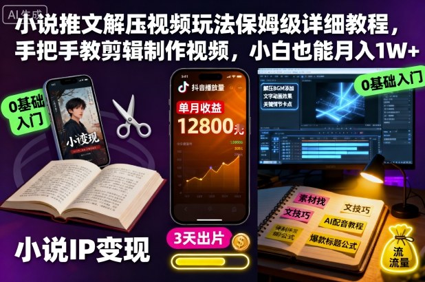 小说推文解压视频玩法保姆级详细教程,手把手教剪辑制作视频,小白也能月入1W+-汉兴项目网创资源网