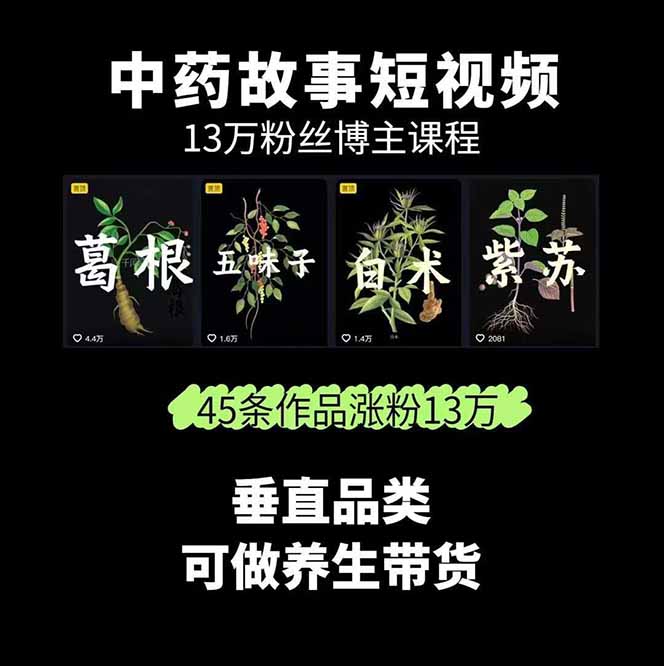 图片[1]-中草药养生赛道：AI文案+故事模板+橱带货，45条作品涨粉13w+单月变现1万+-汉兴项目网创资源网