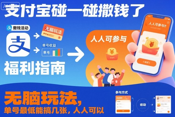 支付宝碰一碰撒钱了,无脑玩法,单号最低能搞几张,人人可以撸【揭秘】-汉兴项目网创资源网