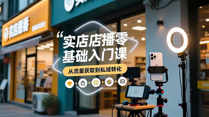 实体店播零基础入门课，实体店+短视频+直播+微信生态+私域社群，从流量获取到私域转化-汉兴项目网创资源网