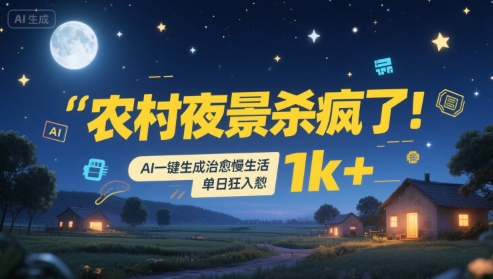 农村夜景杀疯了！AI一键生成治愈系慢生活，单日狂入1k+-汉兴项目网创资源网