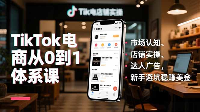 TikTok电商从0到1体系课，市场认知、店铺实操、达人广告，新手避坑稳赚美金-汉兴项目网创资源网