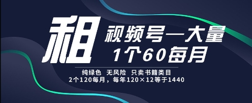 租视频号，一个60每月，2个120.纯绿色、无风险，常年租【揭秘】-汉兴项目网创资源网